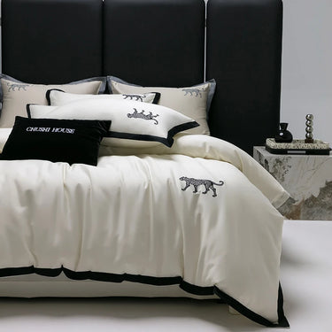 Luxury Black Leopard Egyptian Cotton 1000TC Embroidery Duvet Cover Bedding Set